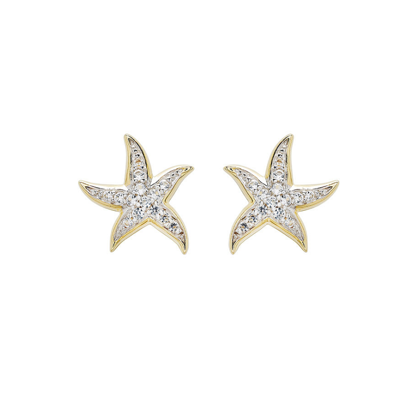 14kt Gold Vermeil White Sapphire Starfish Earrings