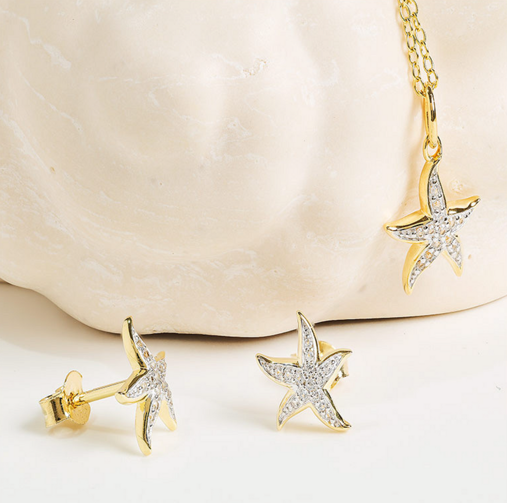 14kt Gold Vermeil White Sapphire Starfish Earrings