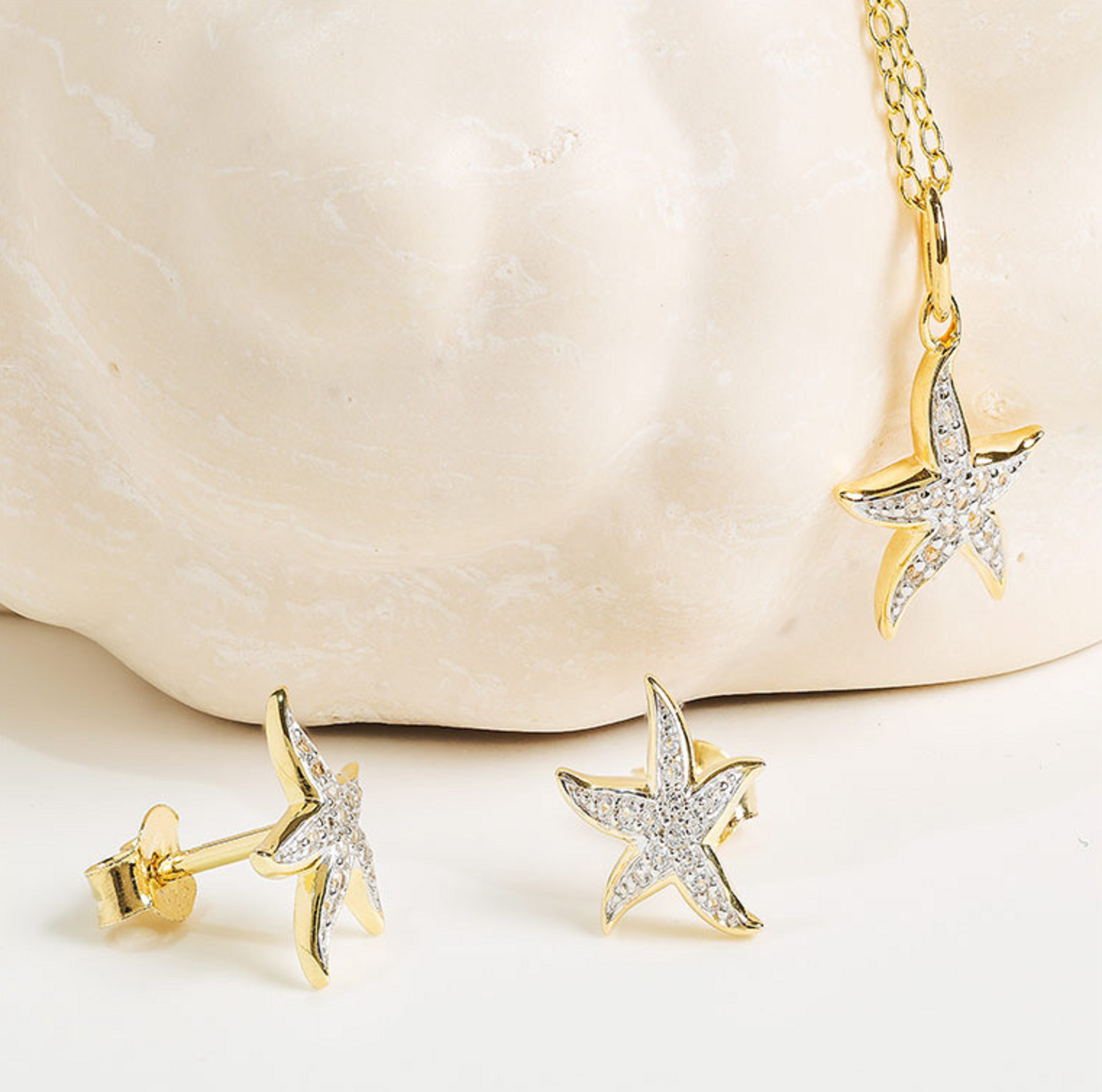 14kt Gold Vermeil White Sapphire Starfish Earrings