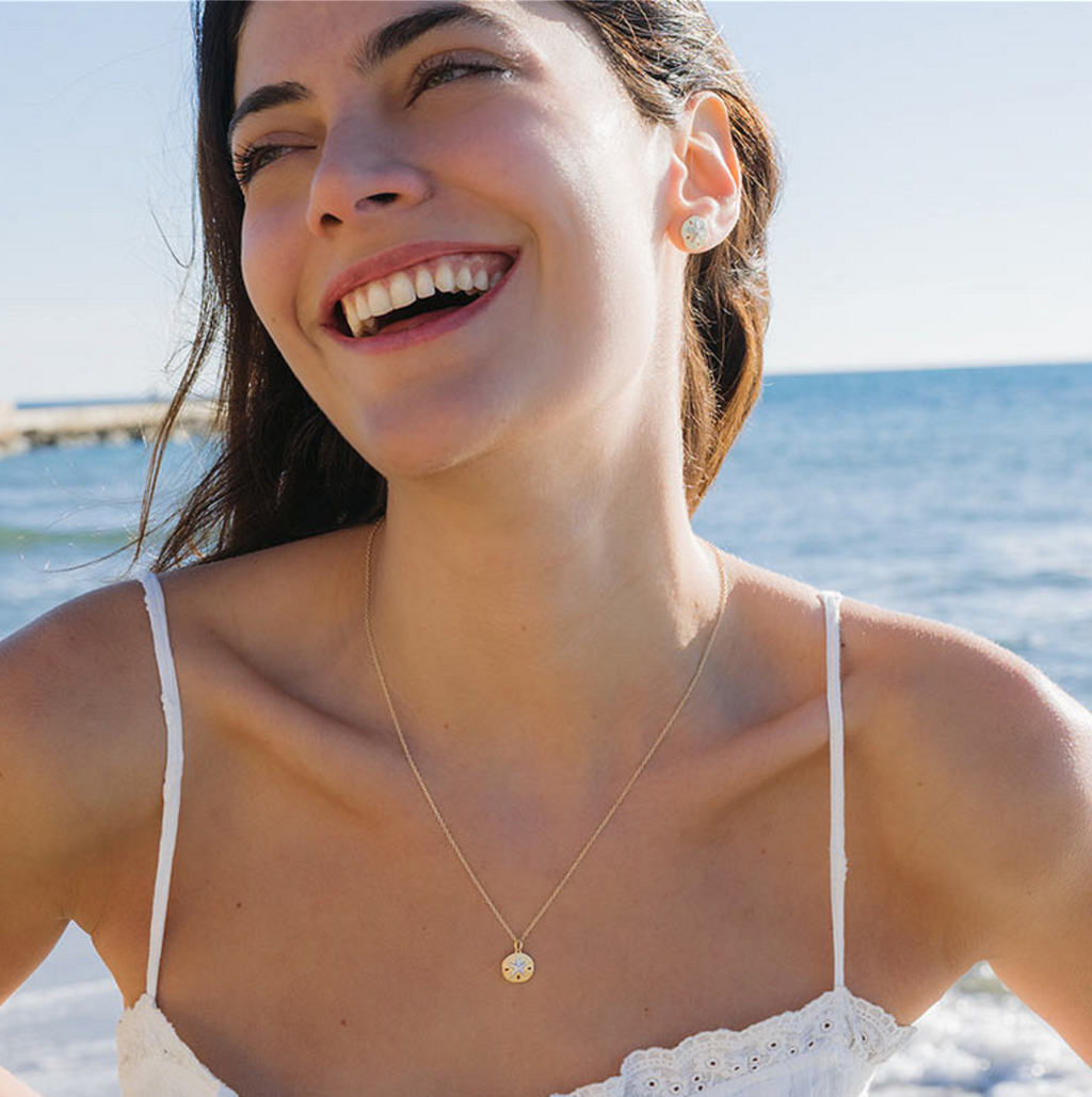 14kt Gold Vermeil White Sapphire Sand Dollar Earrings
