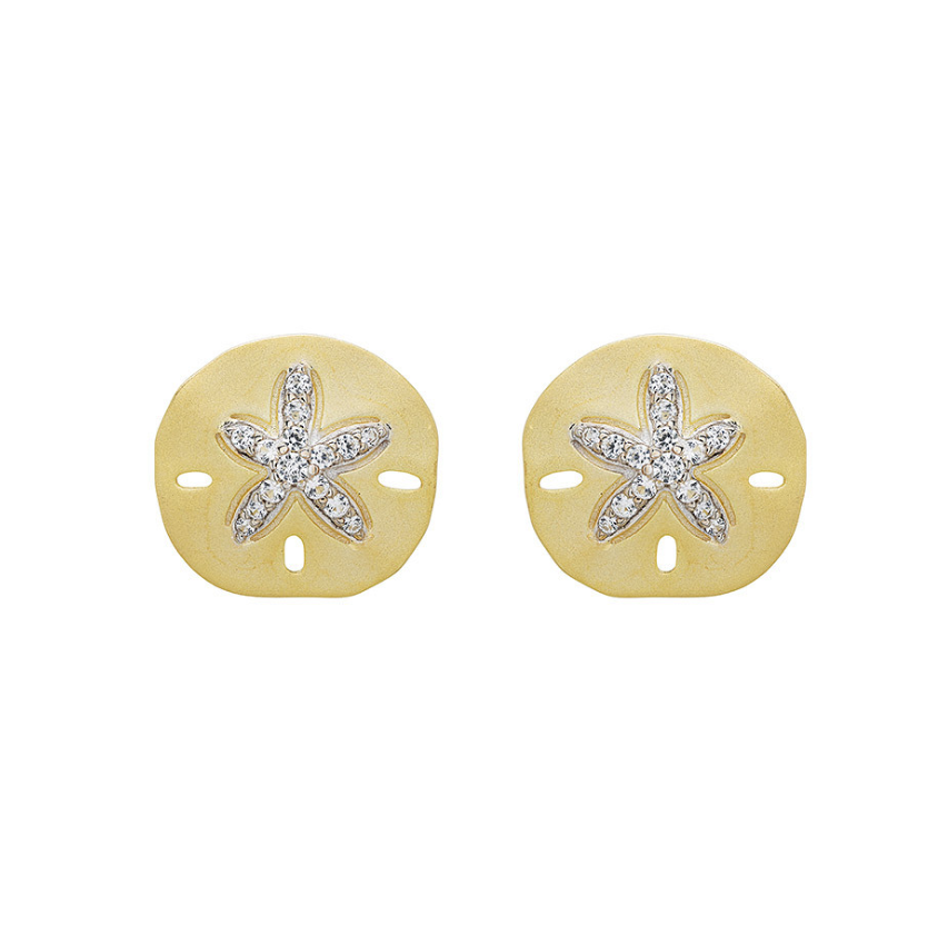 14kt Gold Vermeil White Sapphire Sand Dollar Earrings