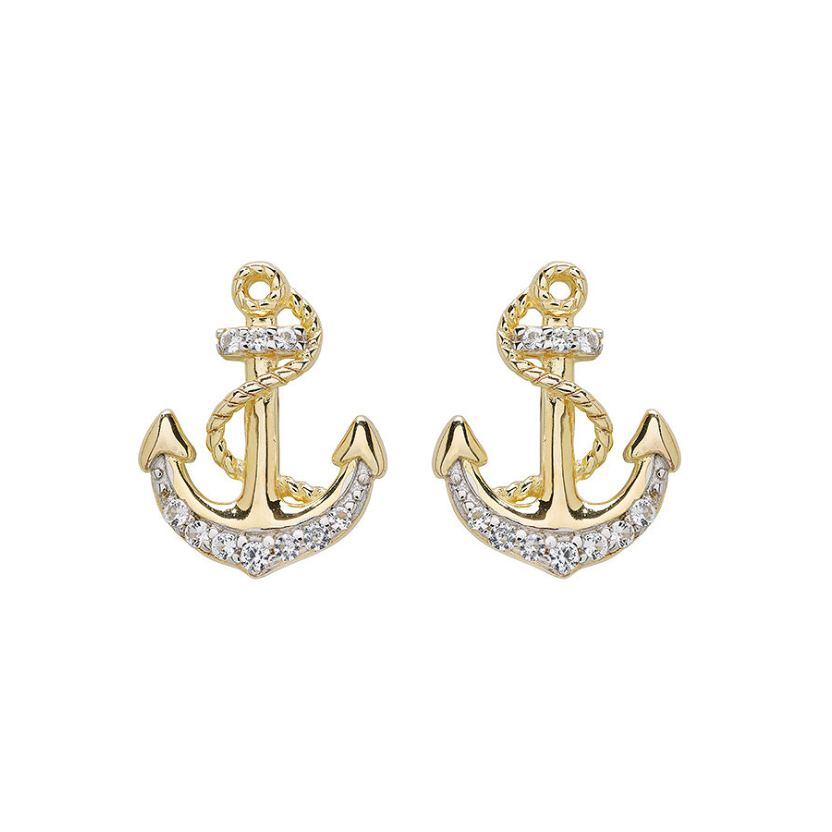 14kt Gold Vermeil White Sapphire Anchor Earrings