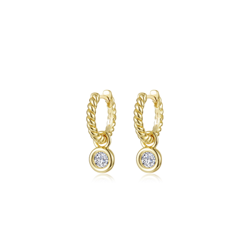 Gold Cordelia Bezel Charm Huggie Earrings
