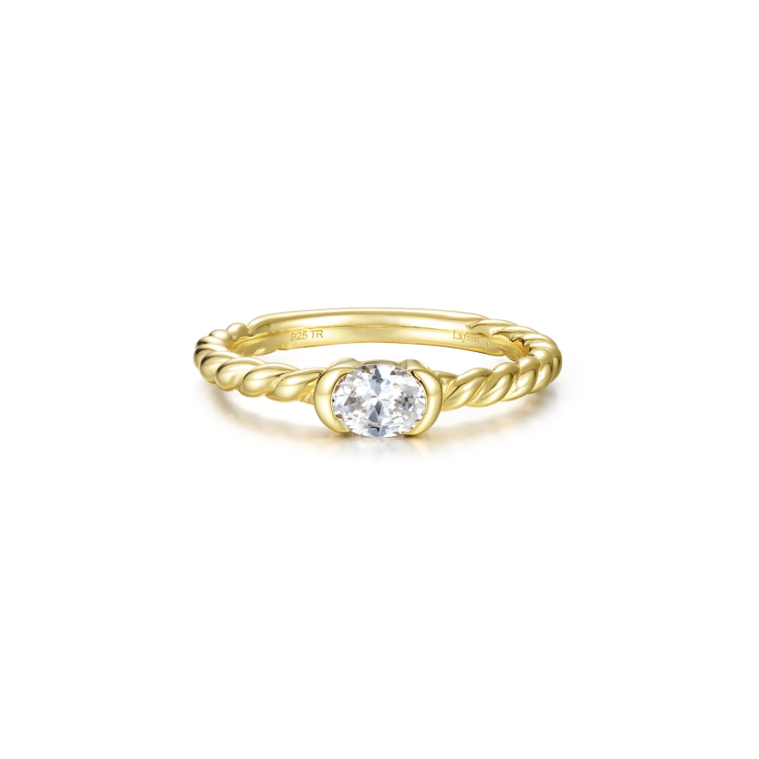 Gold Woven Oval Solitaire Ring