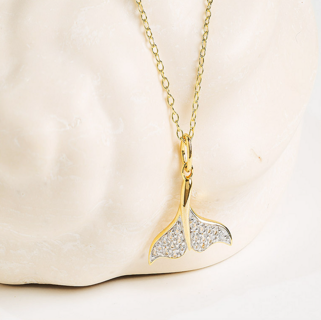 14kt Gold Vermeil White Sapphire Whale Tail Necklace