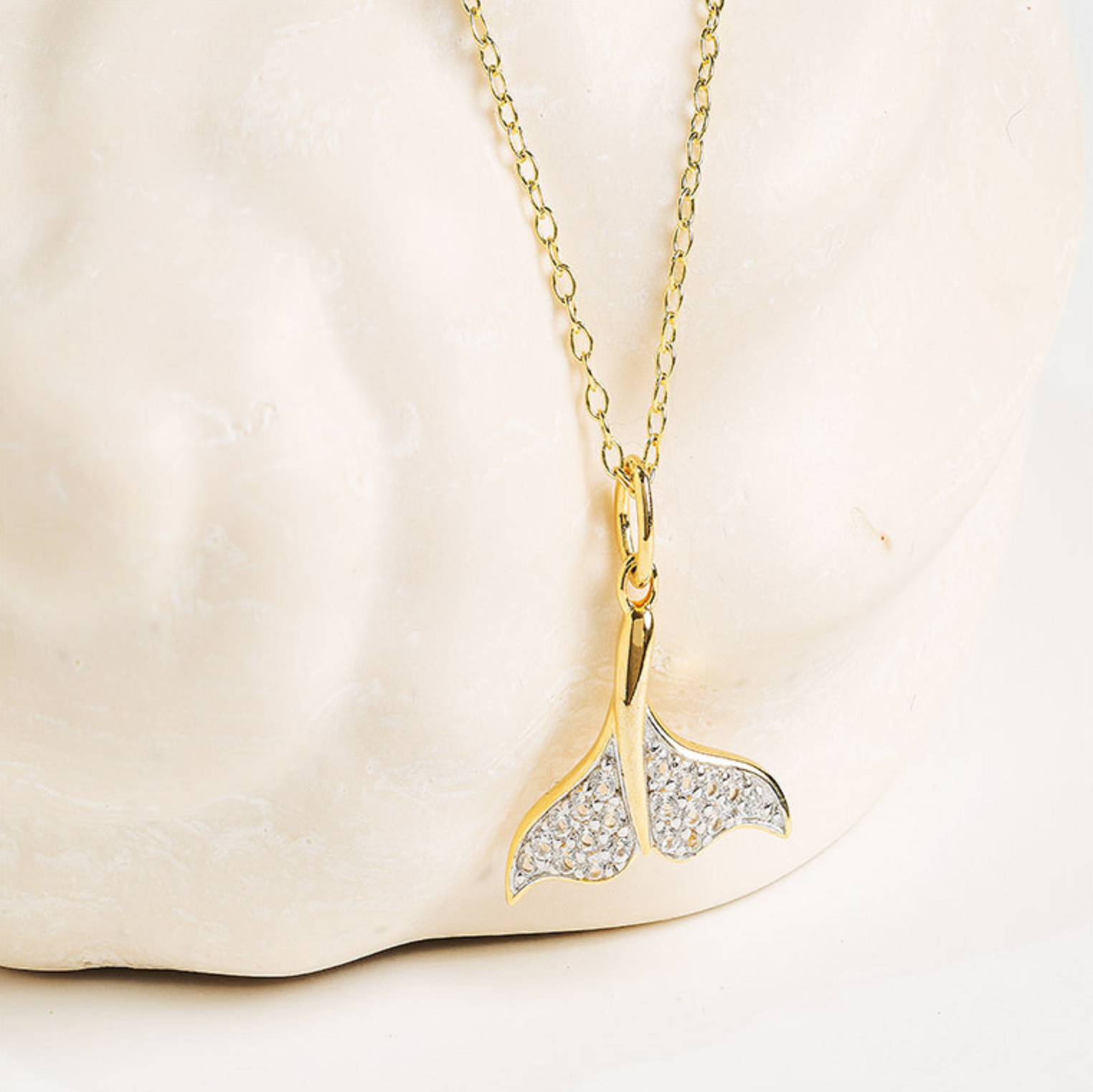 14kt Gold Vermeil White Sapphire Whale Tail Necklace
