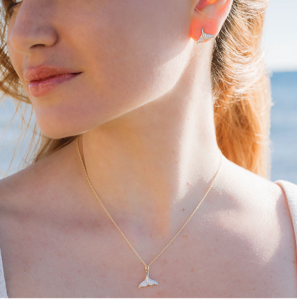 14kt Gold Vermeil White Sapphire Whale Tail Necklace
