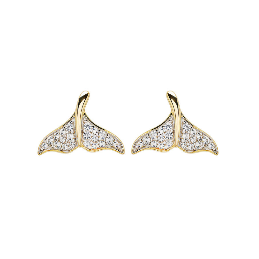 14kt Gold Vermeil White Sapphire Whale Tail Earrings