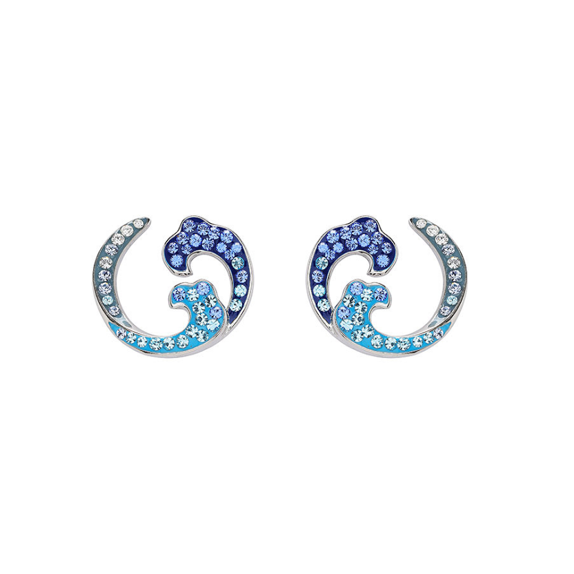 Sterling Silver Crystal Wave Earrings