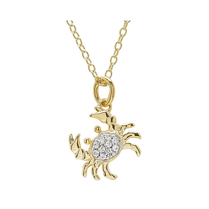 14kt Gold Vermeil white Sapphire Crab Necklace