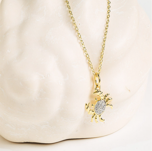 14kt Gold Vermeil white Sapphire Crab Necklace
