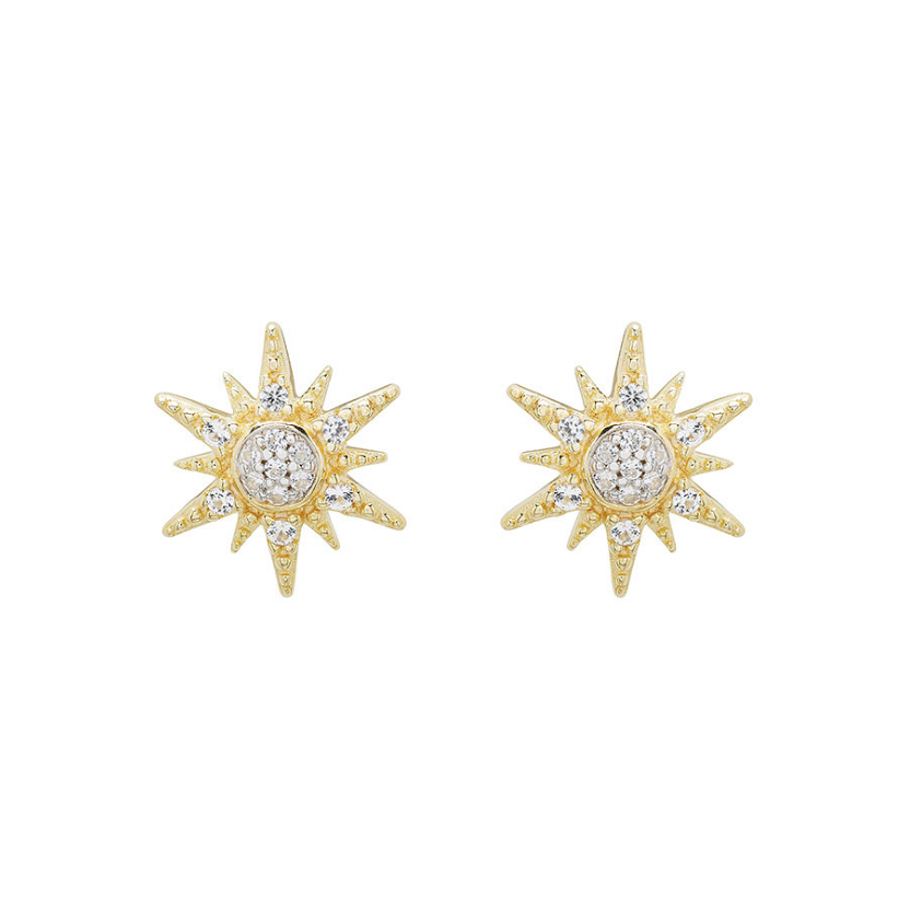 14kt Gold Vermeil White Sapphire Sun Earrings