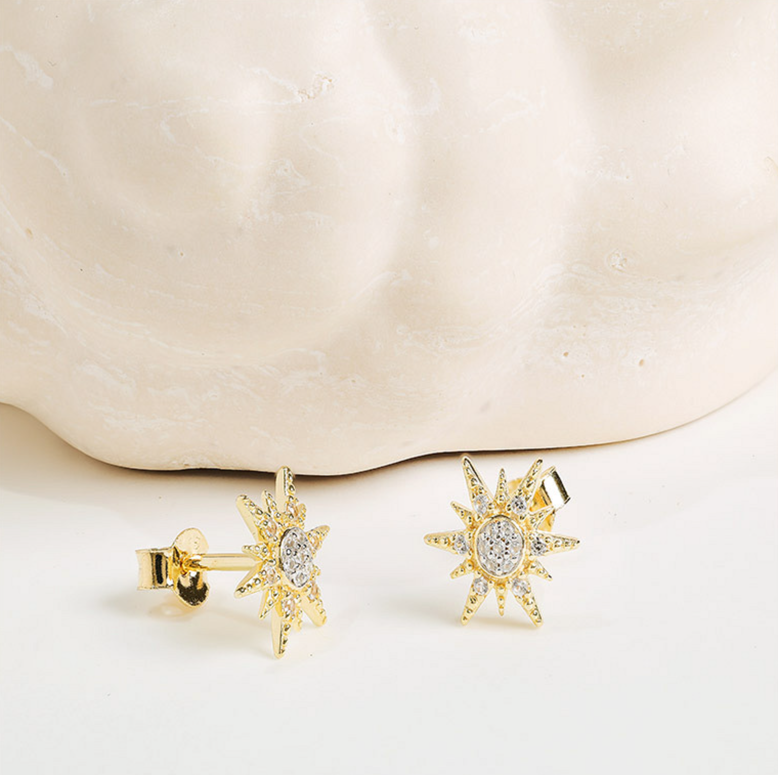 14kt Gold Vermeil White Sapphire Sun Earrings