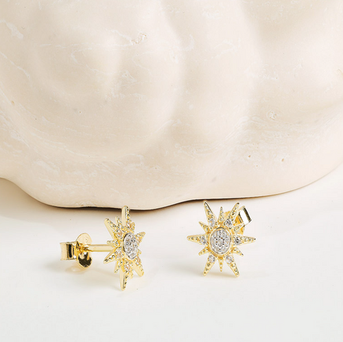 14kt Gold Vermeil White Sapphire Sun Earrings