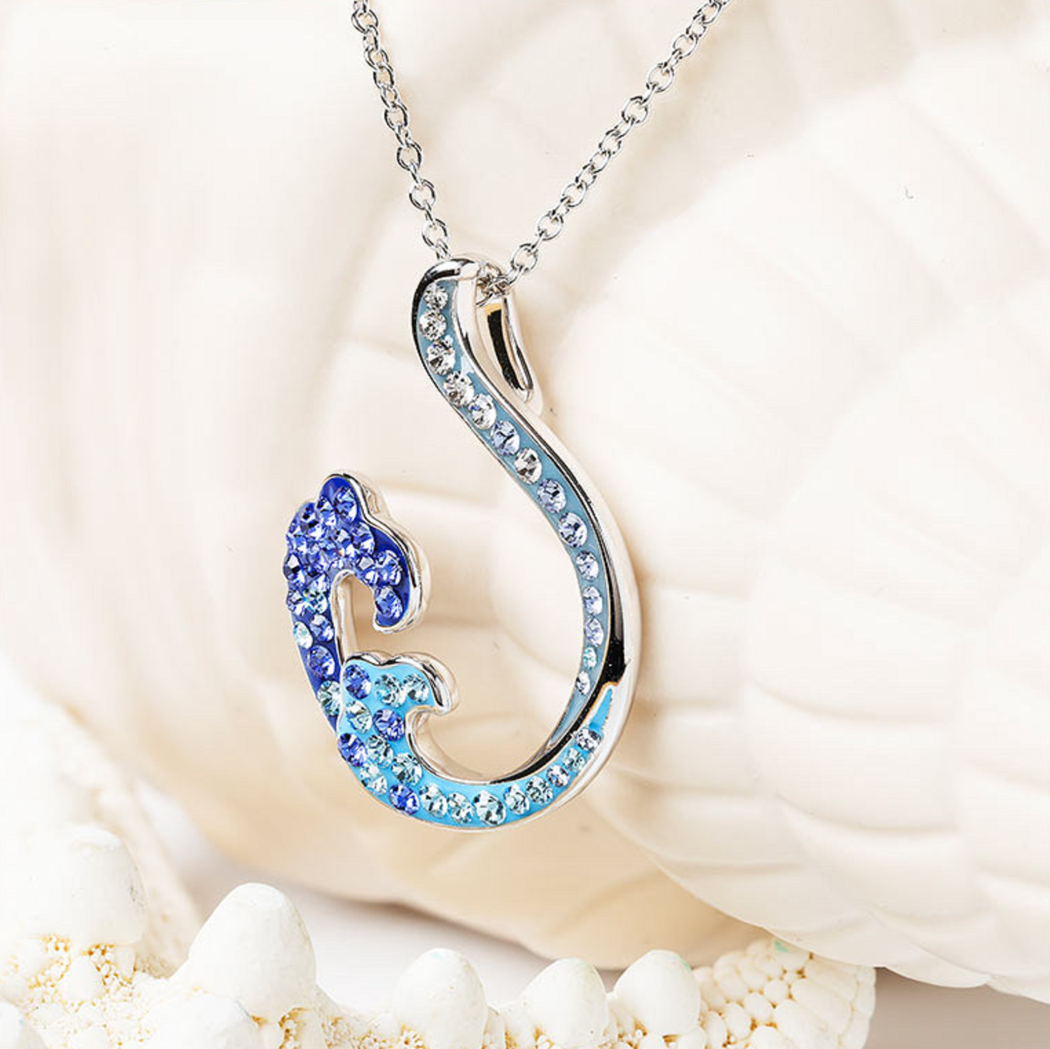 Sterling Silver Crystal Wave Necklace