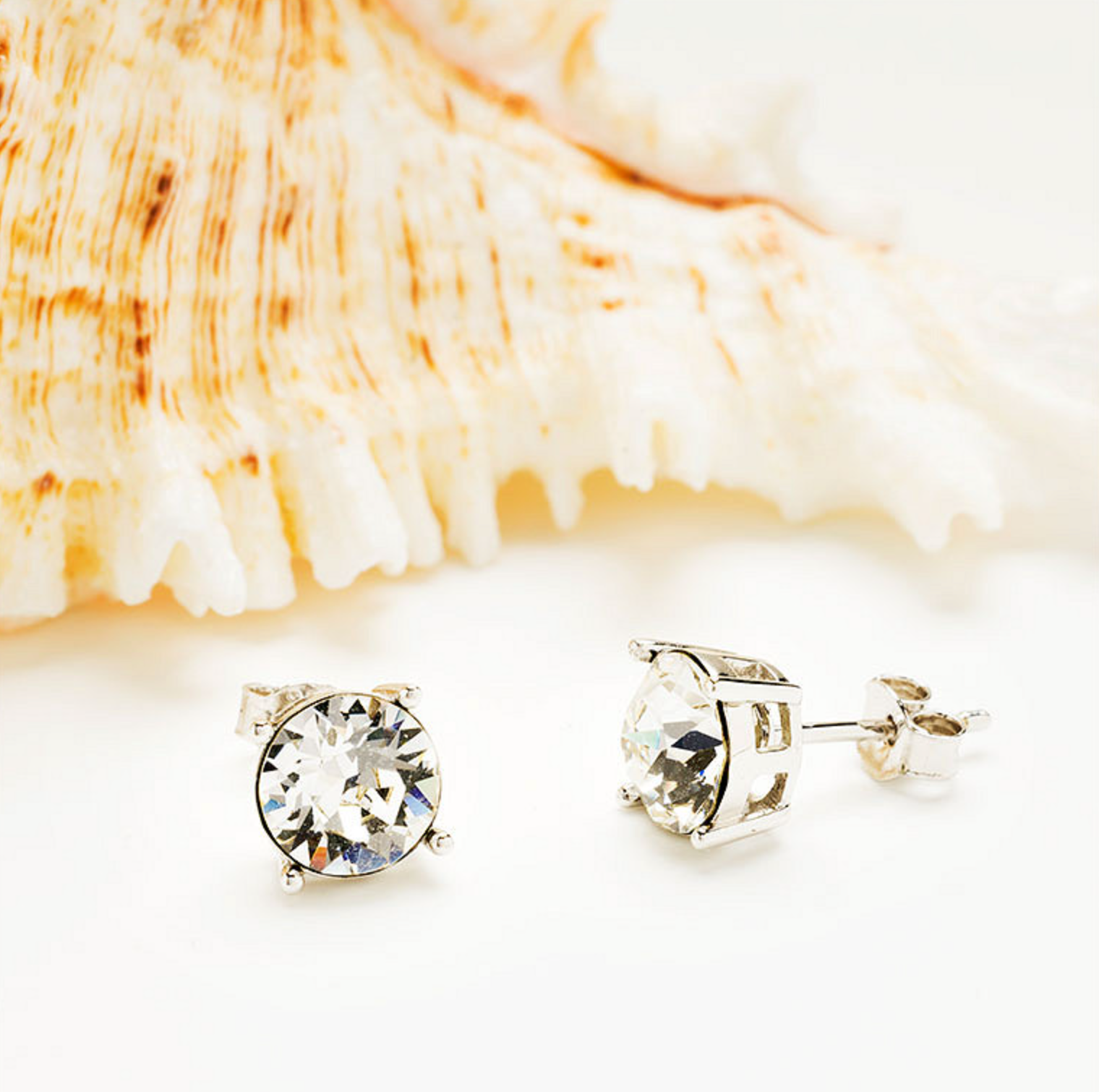Sterling Silver White Crystal Stud Earrings