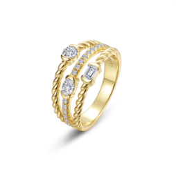 Gold Mixed-Cut Half Bezel Rope Ring