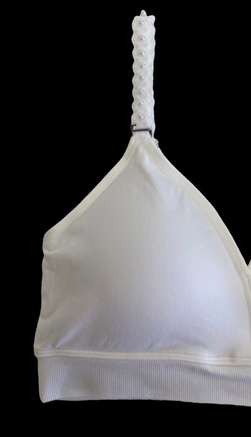White Plunge Bra White Pearl Interchangeable Straps
