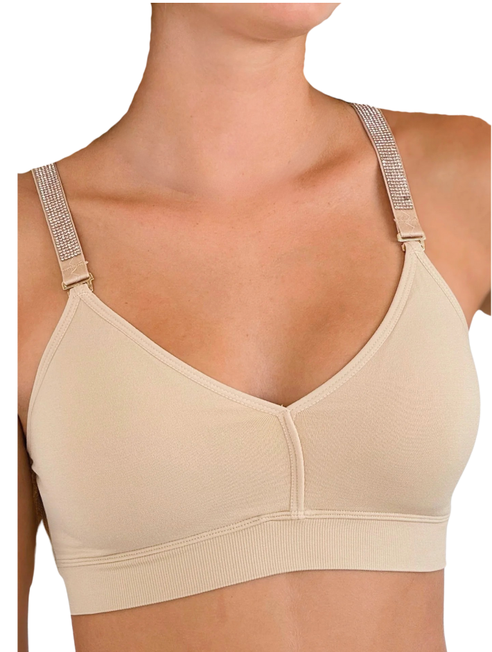 Nude Plunge Bra Petite Champagne Mini Crystals  Interchangeable Straps