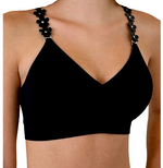 Black Plunge Bra Black Vegan Leather Flower Interchangeable Straps