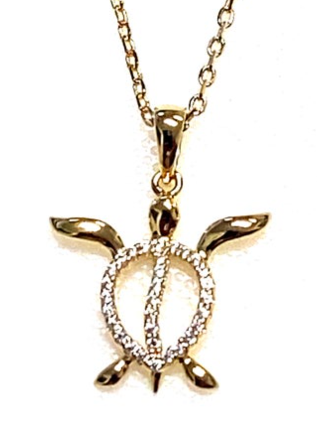"Kiwi" Gold S-Back Turtle Pendant Necklace