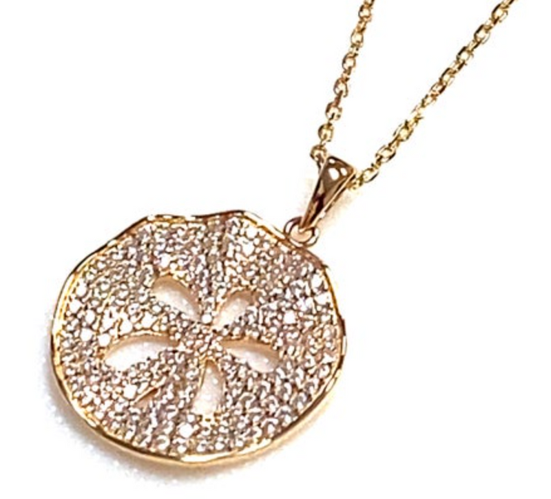 Jada S.S. .925 "Marina" CZ Wavy Sand Dollar Pendant Gold Necklace
