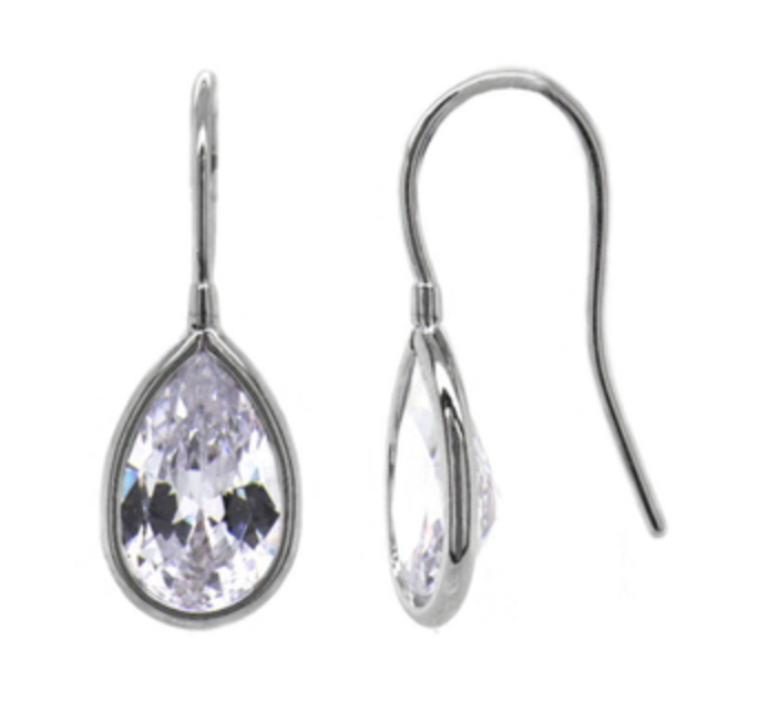 Jada S.S. .925 "Aspen" Teardrop Bezel Fish Hook Earring