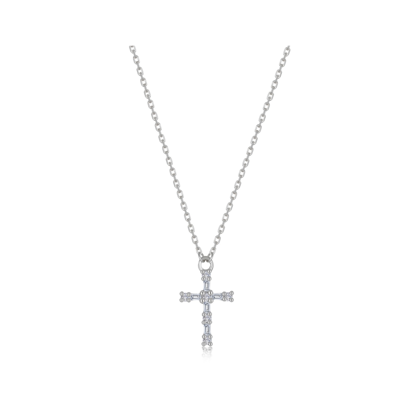 Silver Eden Baguette Cross Necklace