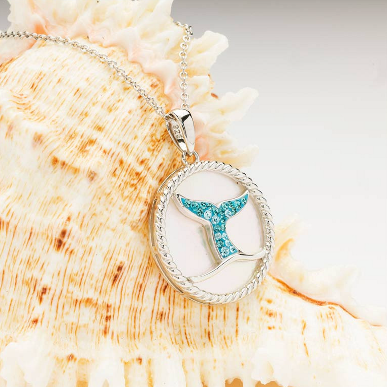 Ocean SS MOP/Crystal Whale Tail Necklace