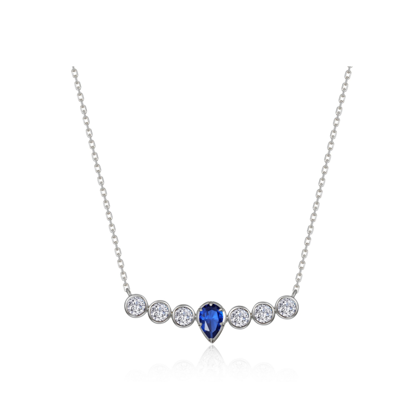 Silver Sapphire Pear of Joy Necklace