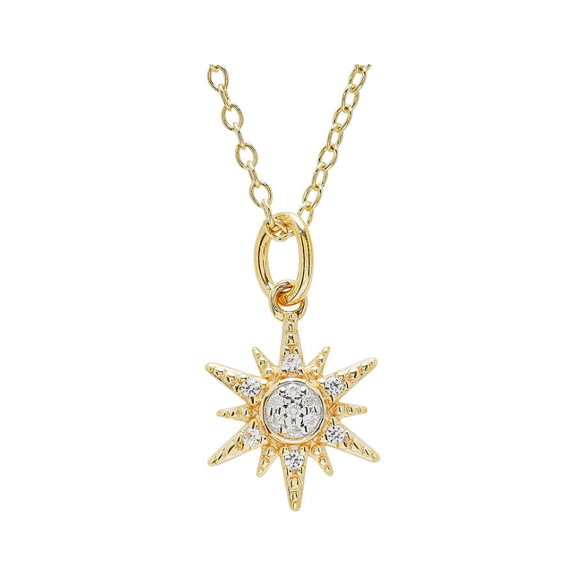 14kt Gold Vermeil White Sapphire Sun Necklace