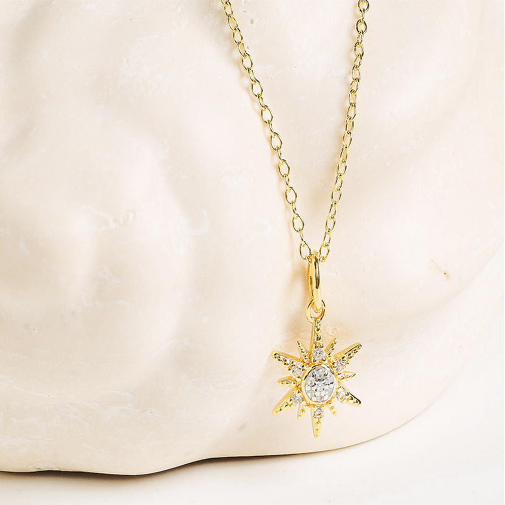 14kt Gold Vermeil White Sapphire Sun Necklace