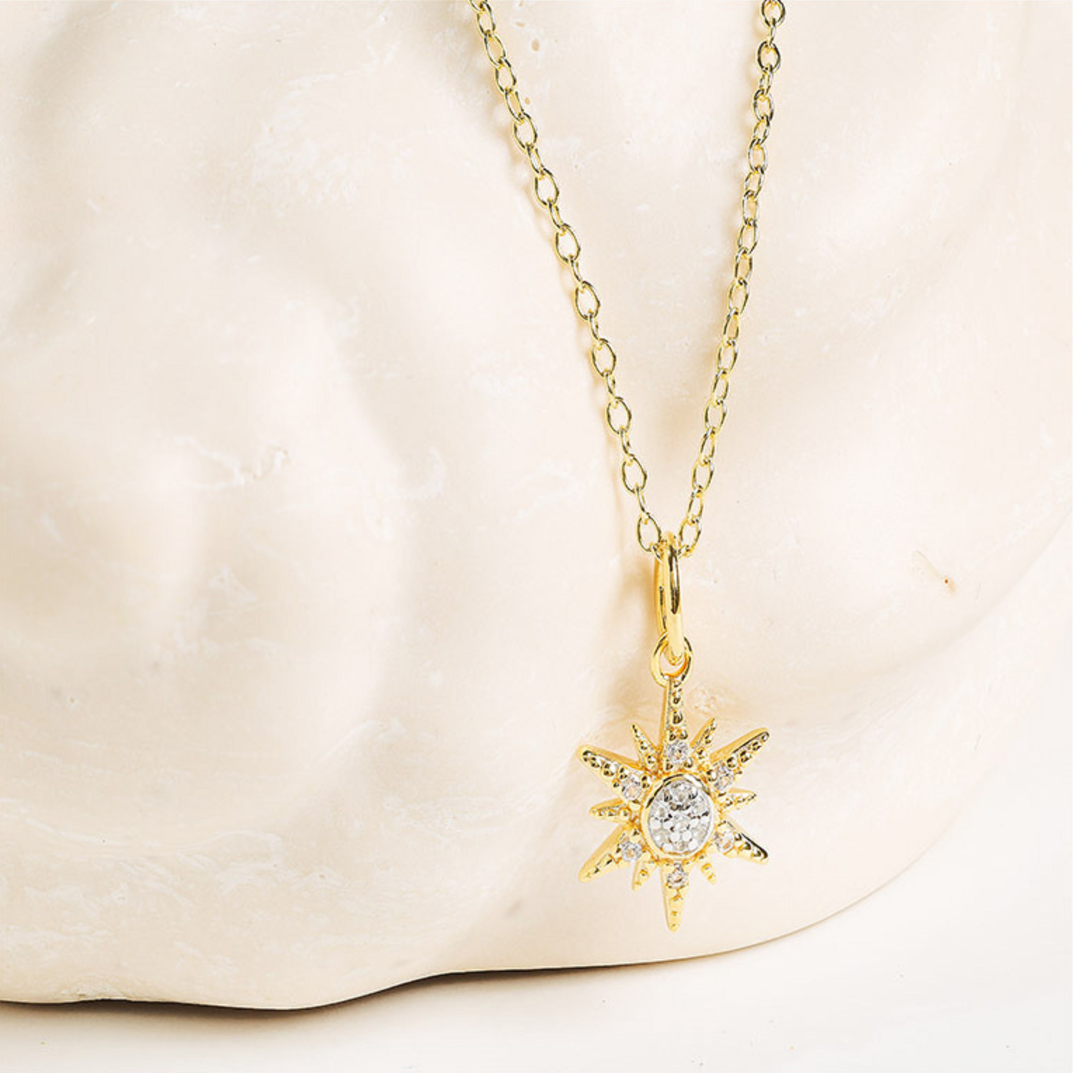 14kt Gold Vermeil White Sapphire Sun Necklace