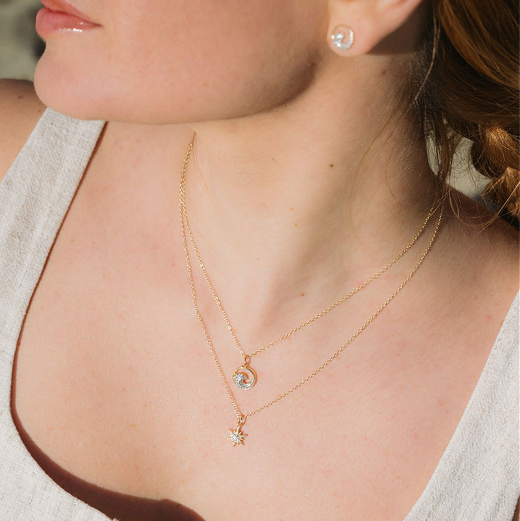 14kt Gold Vermeil White Sapphire Sun Necklace