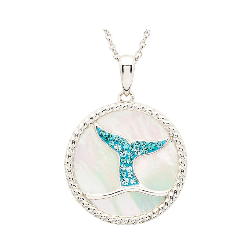 Ocean SS MOP/Crystal Whale Tail Necklace