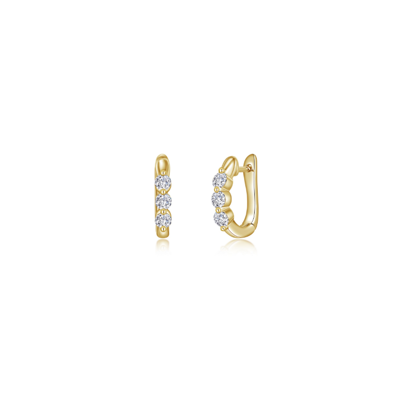 1.5 CTW 3-Stone Huggie Gold Hoop Earrings