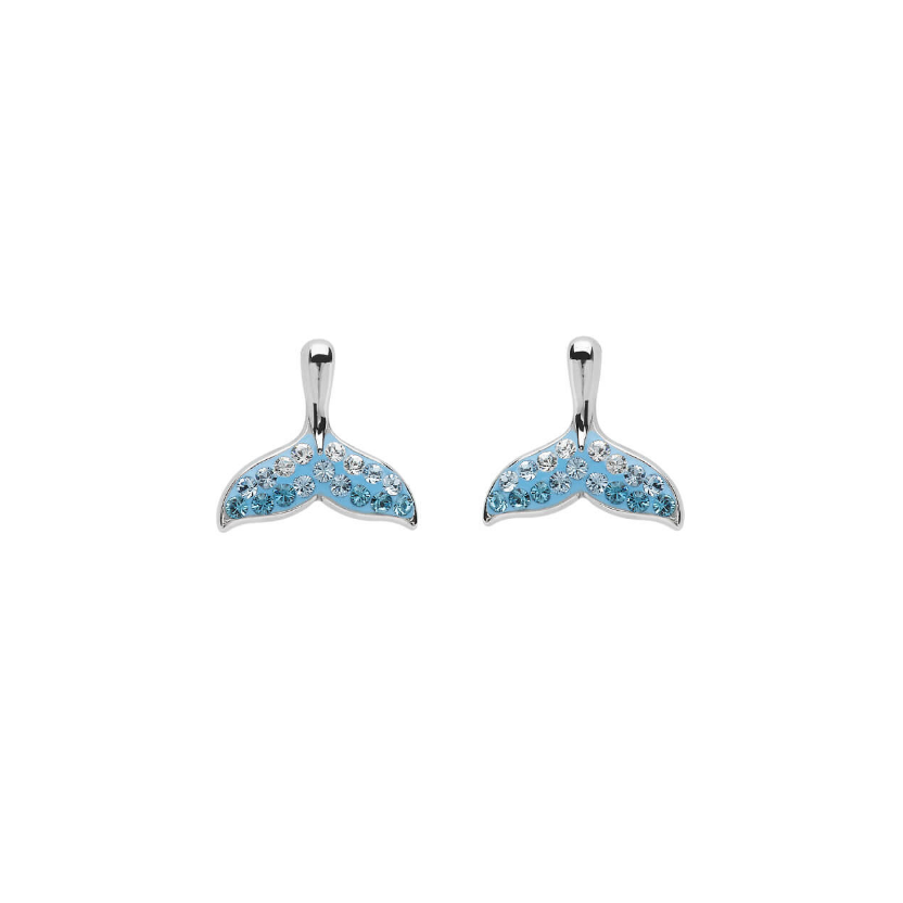 Ocean SS Aqua SW Crystal Whale Tail Stud Earrings
