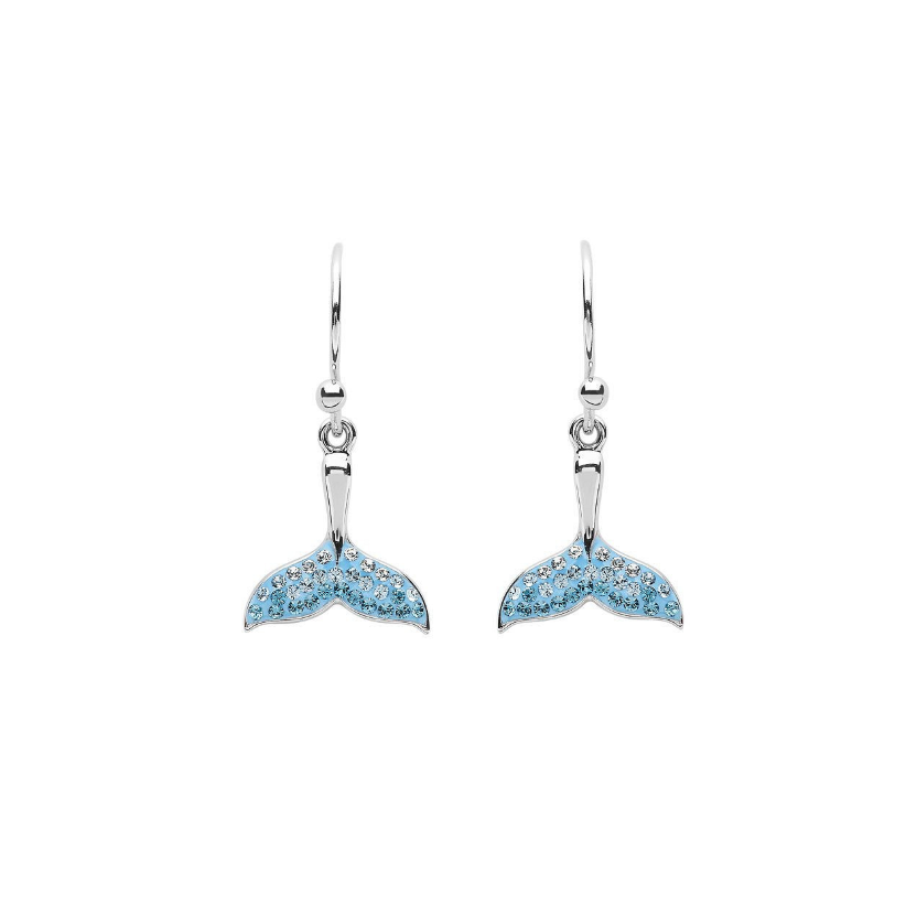 Ocean SS Aqua SW Crystal Whale Tail Drop Earrings