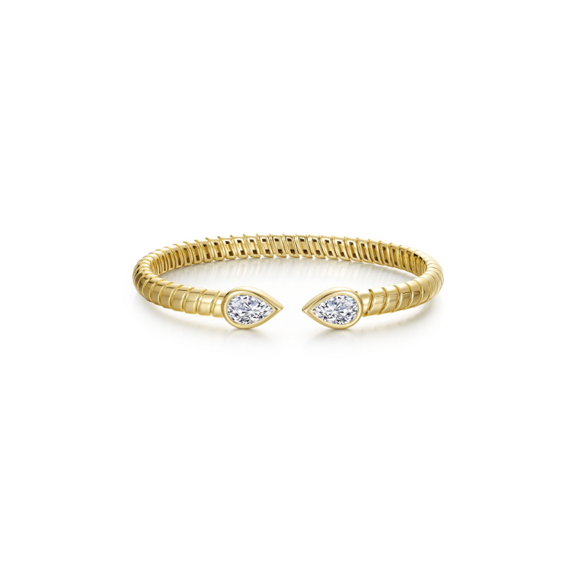 Gold Bezel Teardrop Cuff