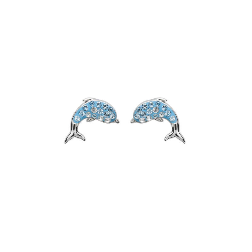 Ocean SS Aqua SW Crystal Dolphin Stud Earrings