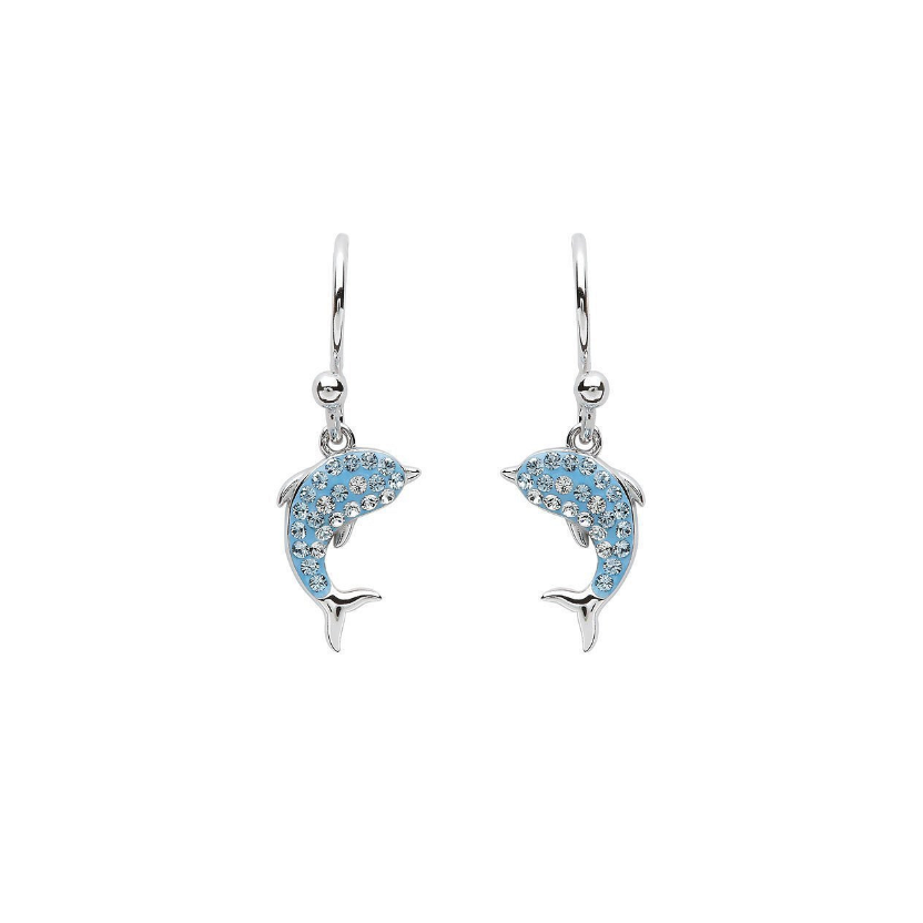 Ocean SS Aqua SW Crystal Dolphin Drop Earrings