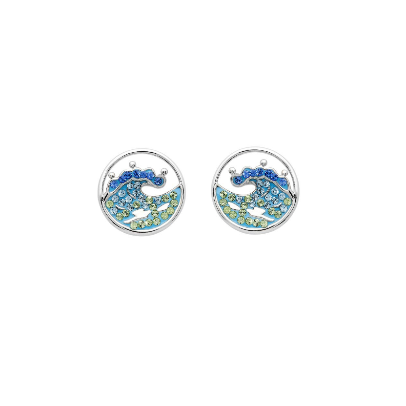 Ocean SS Crystal Wave Stud Earrings
