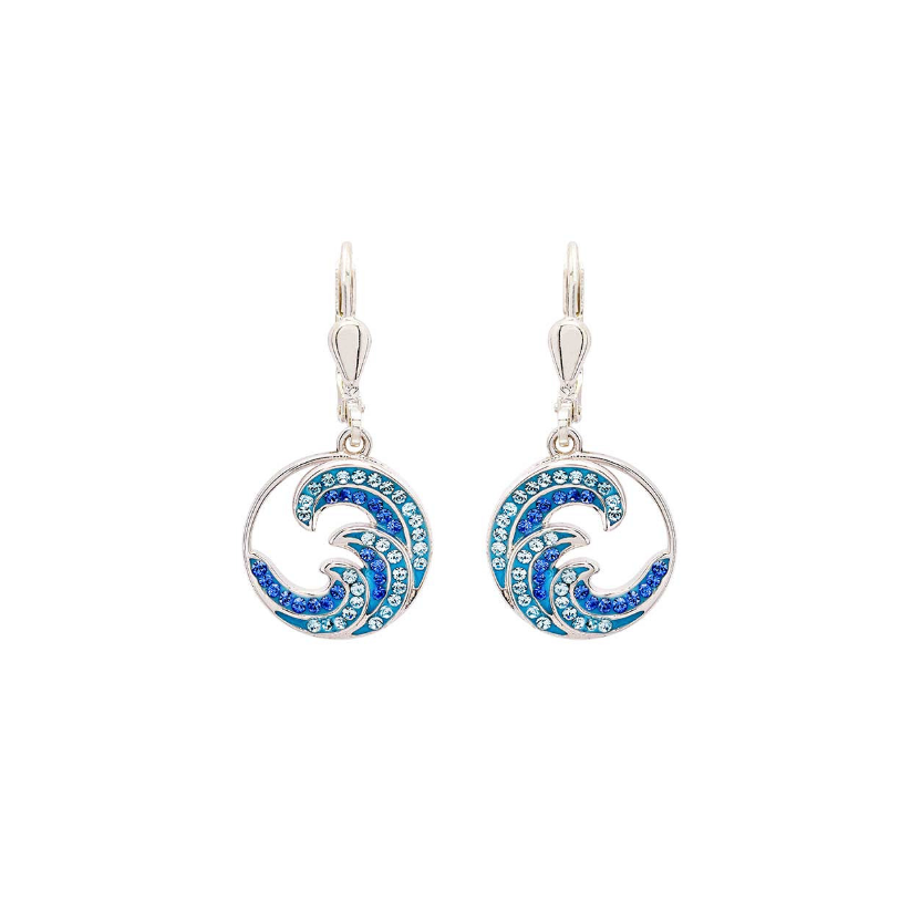 Ocean SS Sapphire/Aqua Crystal Wave Drop Earrings