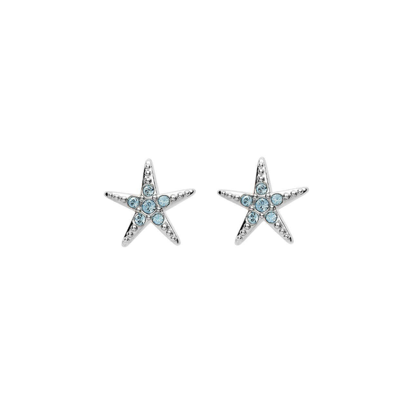 Ocean SS Stud Star Fish Aqua Crystal Earrings
