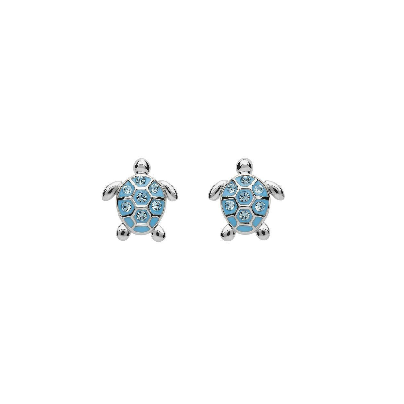 Ocean SS Stud Turtle Aqua Crystal Earrings