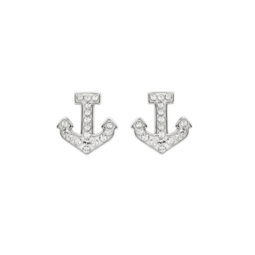 Ocean SS SW Crystal Anchor Stud Earrings