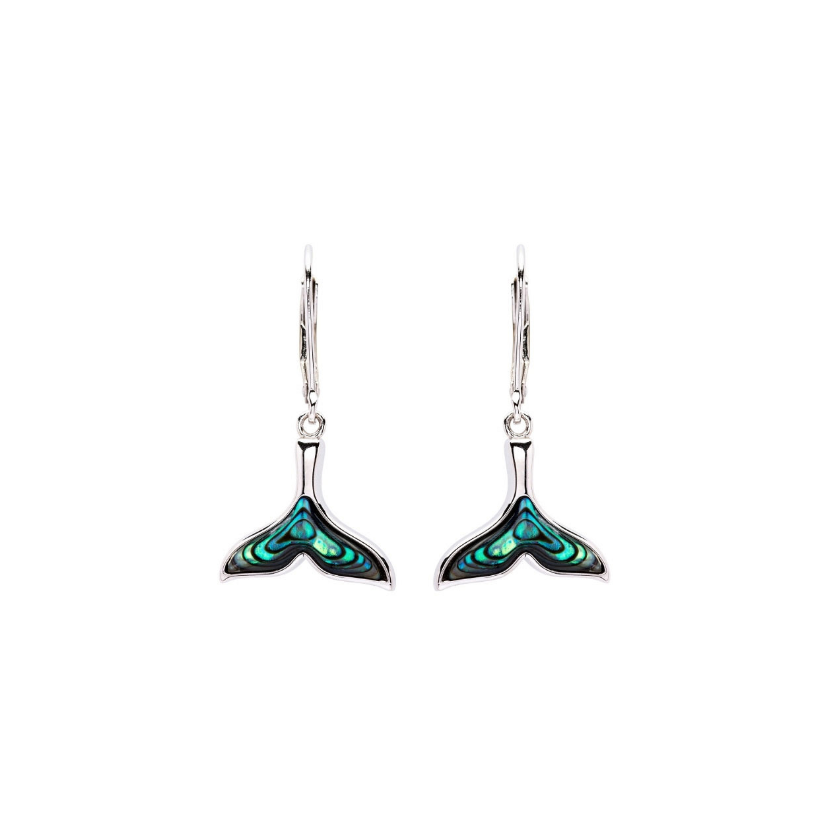Ocean SS SW Abalone Whale Tail Drop Earrings