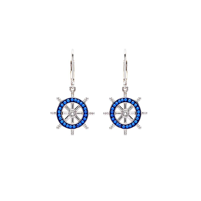 Ocean SS SW Sapphire Crystal Ships Wheel Drop Earrings