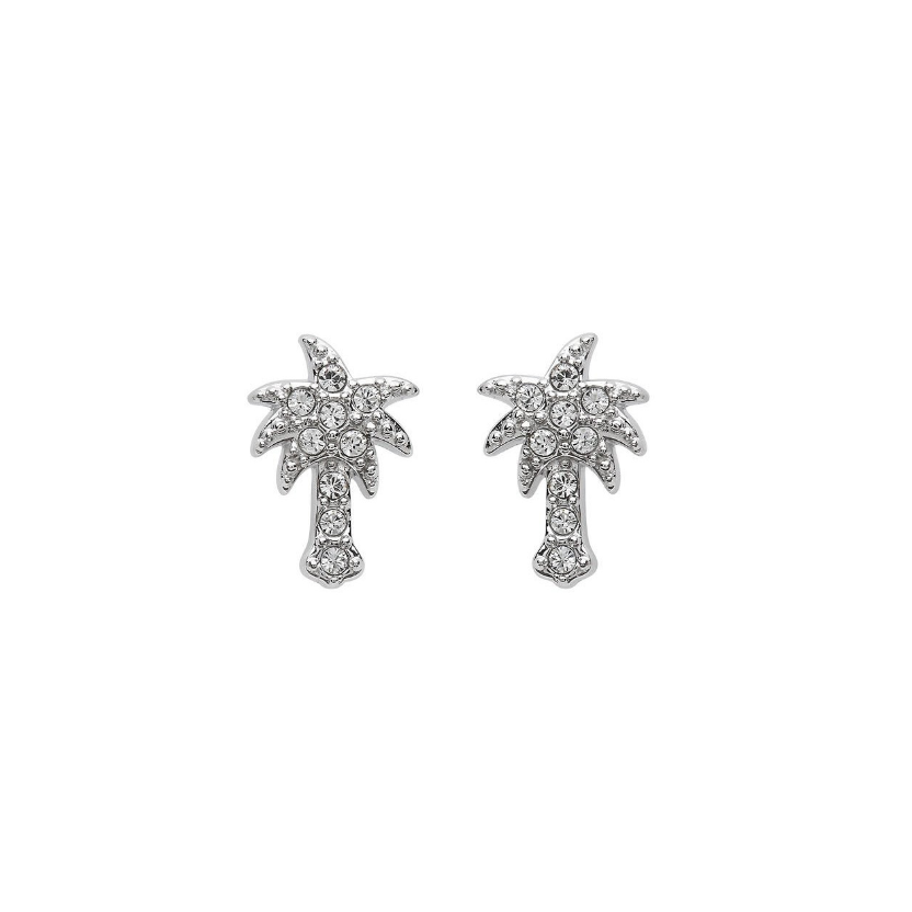 Ocean SS White SW Crystal Palm Tree Stud Earrings