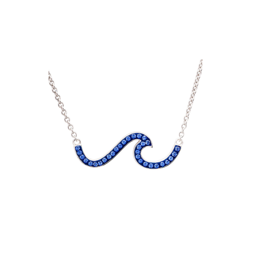 Ocean Sterling Silver Blue Wave Crystal Necklace